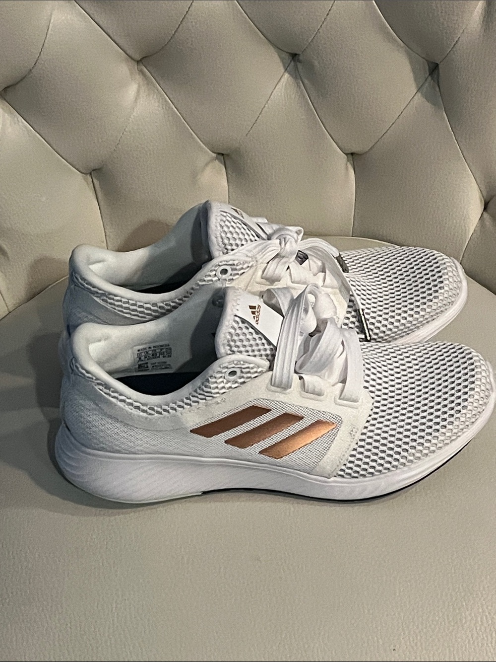 Adidas White Mesh Running Sneakers with Rose Gold Stripes Eye Catching - Picture 5 of 10